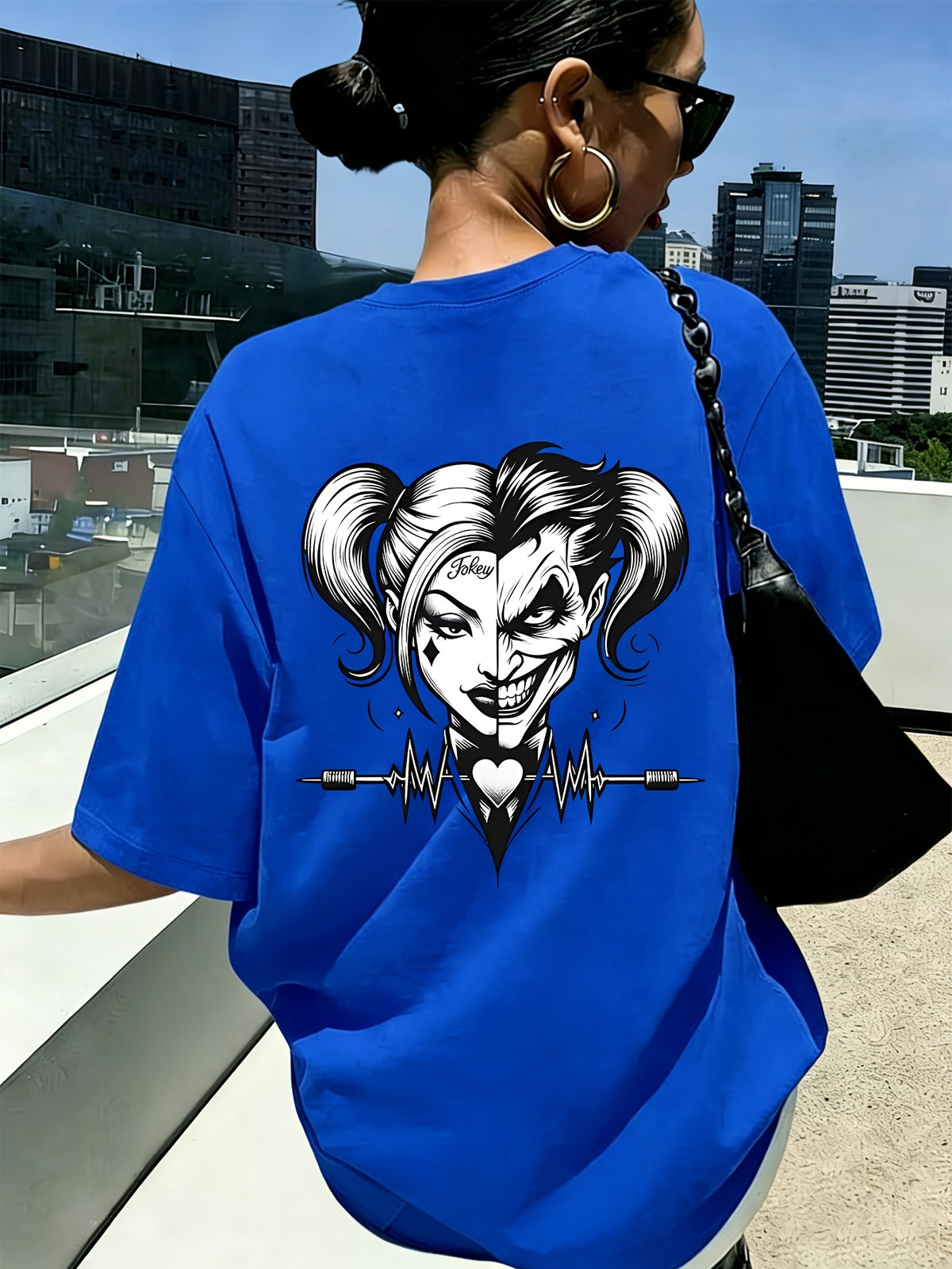Women'S New Short-Sleeved T-Shirt, 100% T-Shirt Top, WB Brand Authorized "Joker" Joker Quinn Print Summer Breathable Top, Slim-Fit Women'S T-Shirt, Fashionable Women'S Clothing - Royal Blue