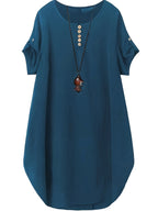Plus Size, New Plus Size Women's 2pcs Set: Solid Color Dress with Short Sleeves and Women's Top - Peacock blue+black