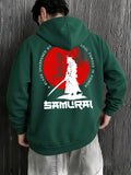 Men'S Fashion Hooded Sweatshirt, with Kangaroo Pouch And Drawstring Hood, Red Sun Samurai Print Japanese Style Comfortable Casual Warm Suitable for Autumn And Winter - Dark Green