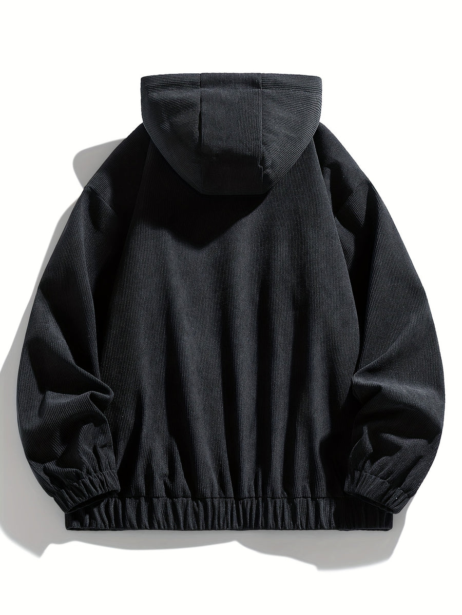 Corduroy Autumn Men'S Trendy Hooded Jacket Soft Fabric Casual Trench Coat Baseball Uniform Hooded Work Jacket 7758 - Black