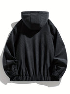 Corduroy Autumn Men'S Trendy Hooded Jacket Soft Fabric Casual Trench Coat Baseball Uniform Hooded Work Jacket 7758 - Black