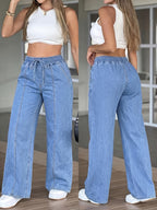 Women'S Imitation Denim Pants, Lightweight And Breathable, Comfortable Drawstring Waistband, Loose Straight Tube Tencel Trousers, Casual And Versatile, Fashionable And Elegant, Suitable for Vacation Style in Spring And Summerdenim - Light Blue