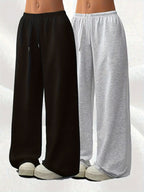 2pcs Set of European and American Women's Fashion Versatile Casual Sports Pants - Black And Grey