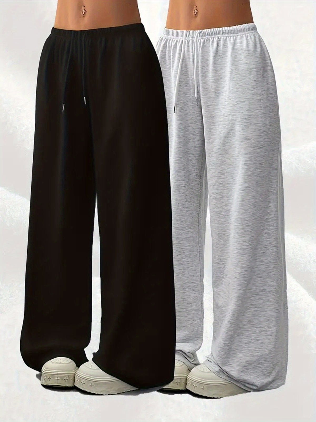 2pcs Set of European and American Women's Fashion Versatile Casual Sports Pants - Black And Grey