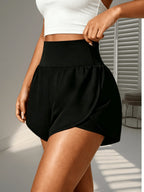 New Women's Shorts with Anti-Peek Side Pockets, 2-in-1 Look for S,,, and, Anti-Peek Lightweight and Breathable Outer Wear Hot Shorts - Black