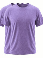 2pcs Round Neck Base Short Sleeve Top, Stretch Fabric Men'S Shirt, Western Summer Season Soft Fabric T-Shirt, Home Wear, Men'S Casual Top, Base Layer, Multi-Scene, Suitable for Various Styles, Travel, Business, Golf, Countryside Travel, Knit - Light Purple