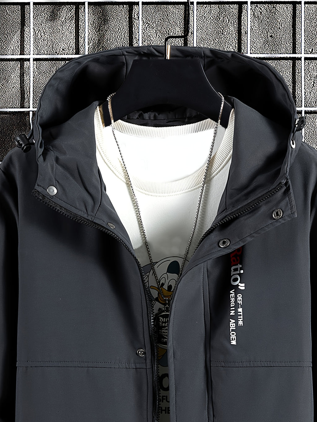 Men'S Plus Size Trench Coat with Hood, Medium Length Loose Casual Jacket - Medium Grey