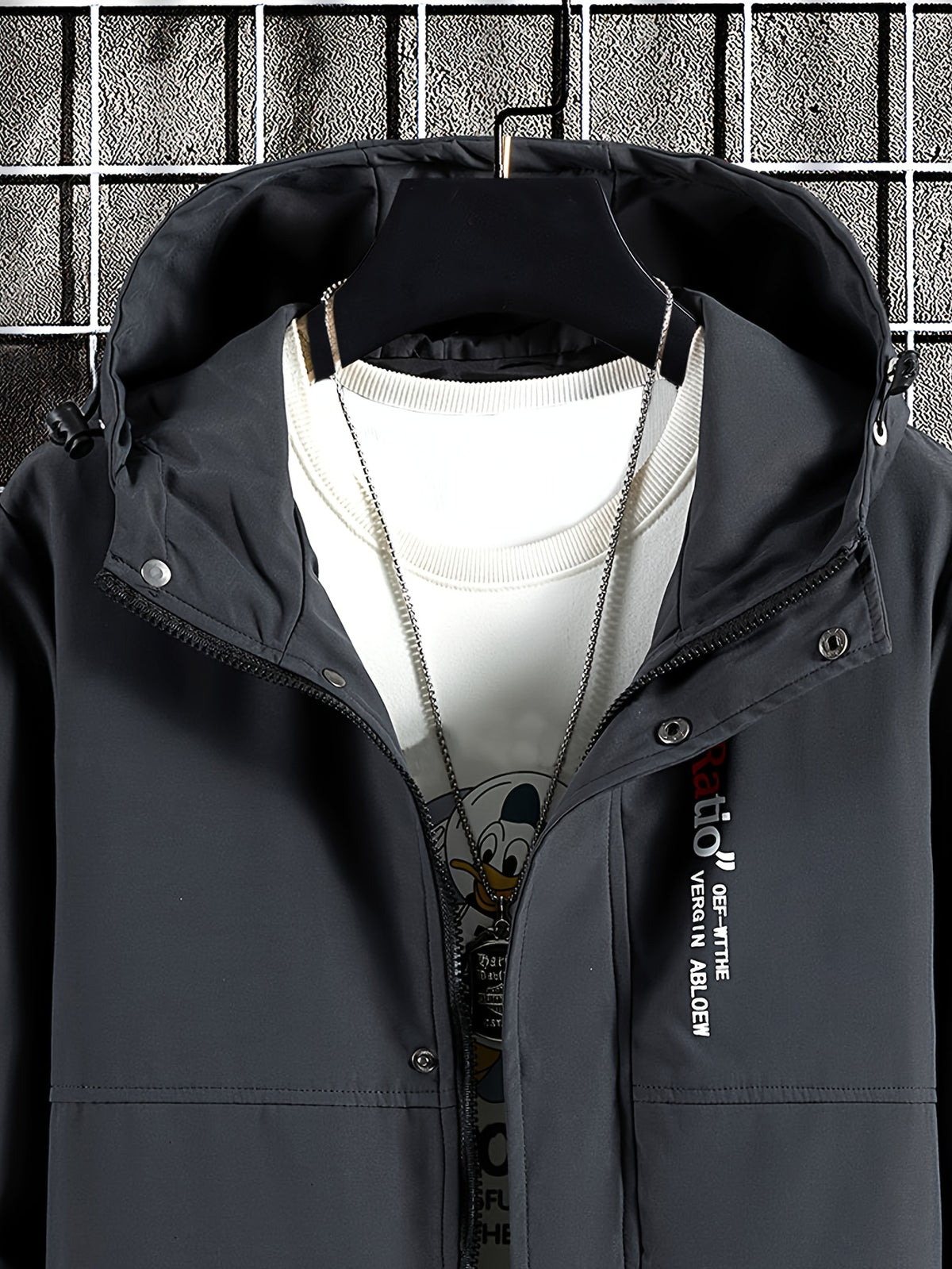 Men'S Plus Size Trench Coat with Hood, Medium Length Loose Casual Jacket - Medium Grey