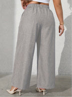Women's Solid Color Fashion Commuter Wide-Leg Pants with Pockets - Granny Gray