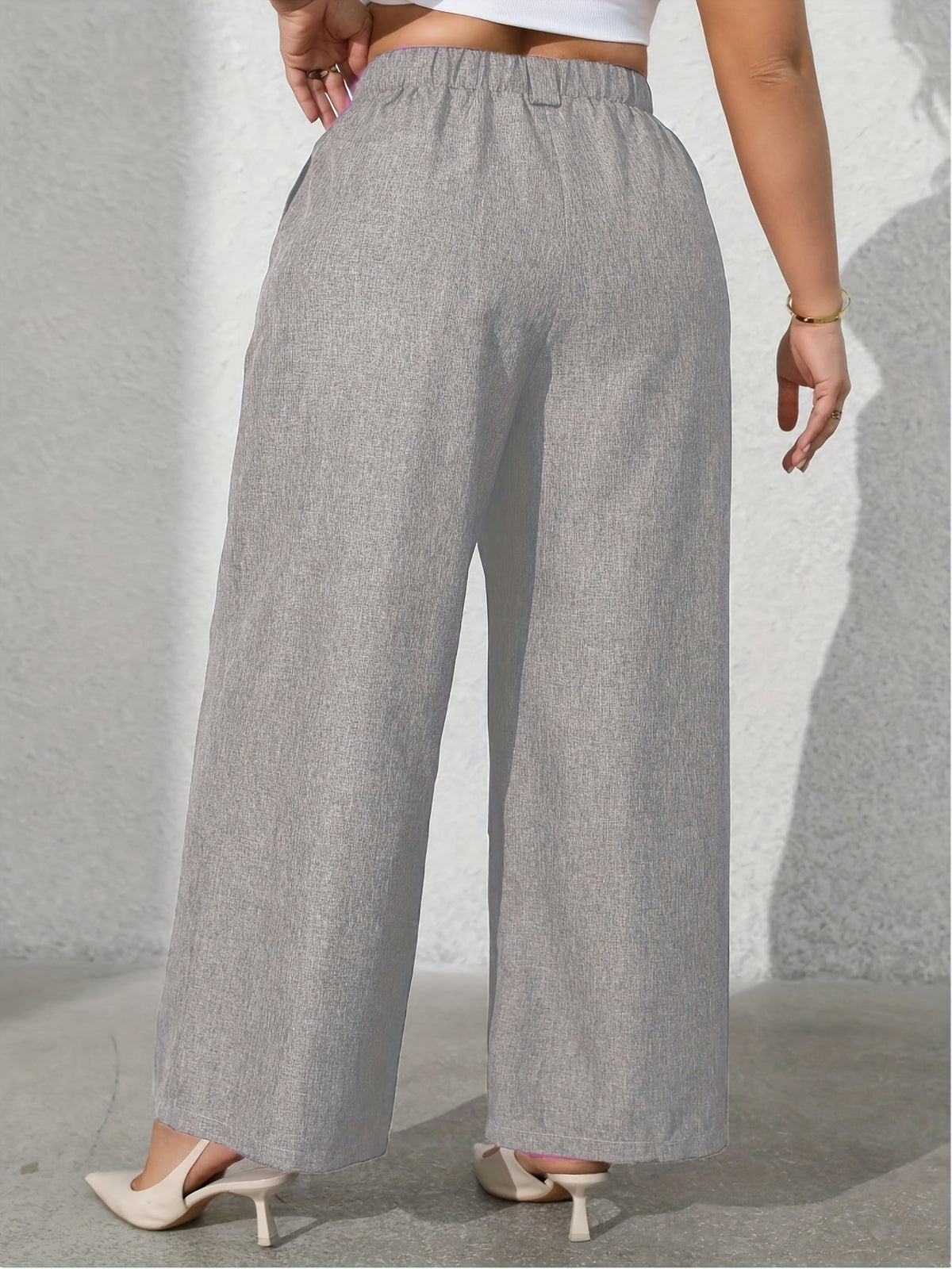 Women's Solid Color Fashion Commuter Wide-Leg Pants with Pockets - Granny Gray