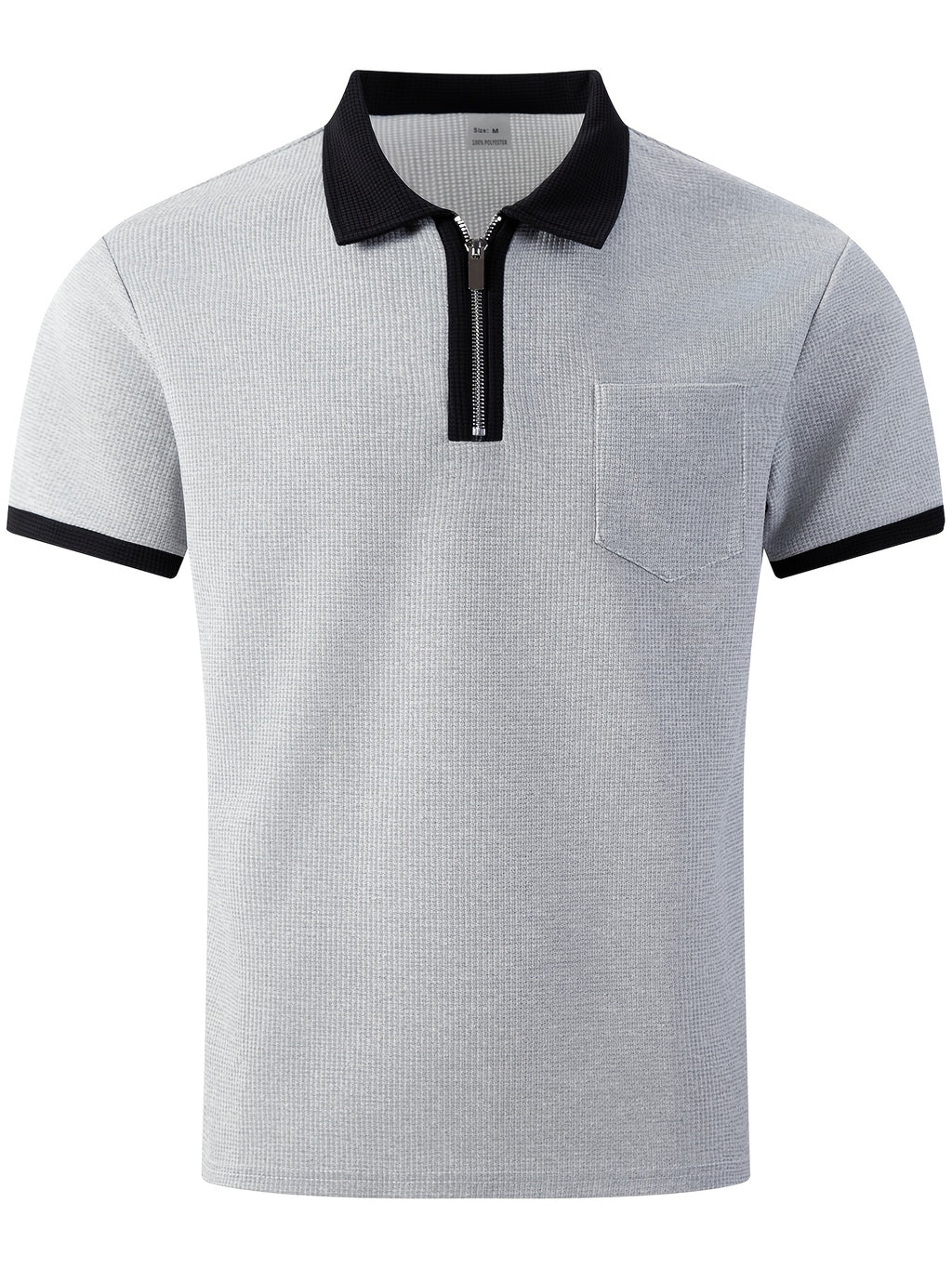 High-quality Men's Design Zippered Short-sleeved Polo Shirt, Contrasting Color Collar Design, Soft Fabric, Comfortable Experience, Versatile and Trendy Style, Suitable for Various Occasions Such as Traveling, Shopping, Casual Walking, Etc. - Grey