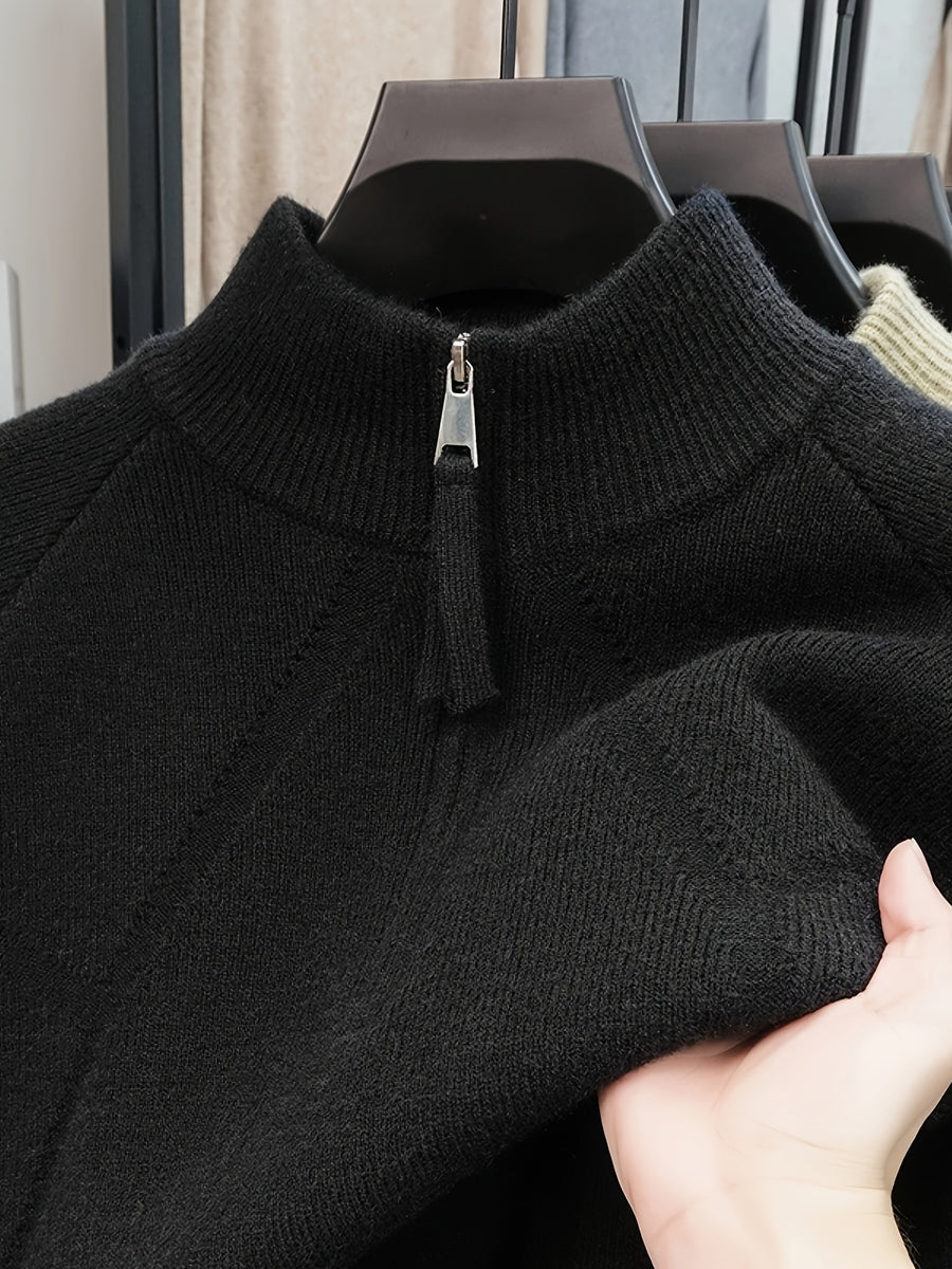 Men's Autumn/Winter Half-Zip Stand Collar Sweatshirt, Stylish and Versatile for a Well-Put- Together Look - Black