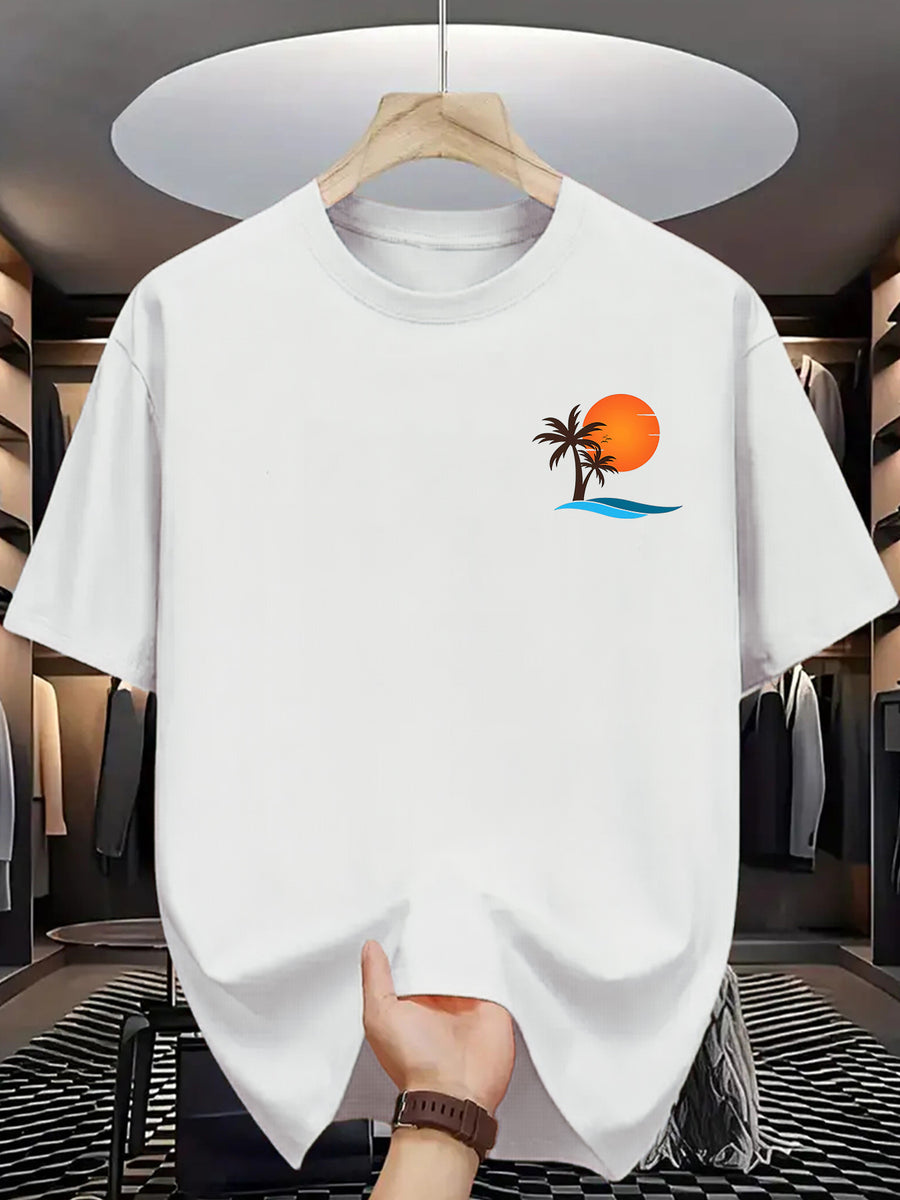 Summer Men's Fashion Print Short Sleeve T-Shirt - White