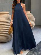 Ancient City Bohemian Style Dress, Vacation Style, Brushed Collar, Suitable for Spring and Summer, Beach Dress, Women's Long Summer Dress Apparel, Gavin - Deep Blue