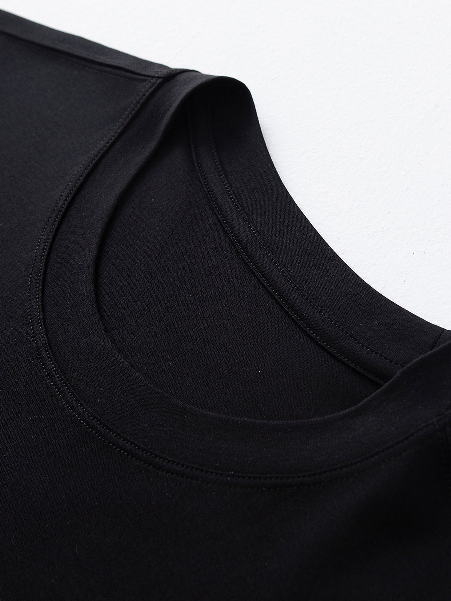 100% Men's T-Shirt, Summer Lightweight Breathable Sweat Absorbent for Outdoor and Home Wear - Black
