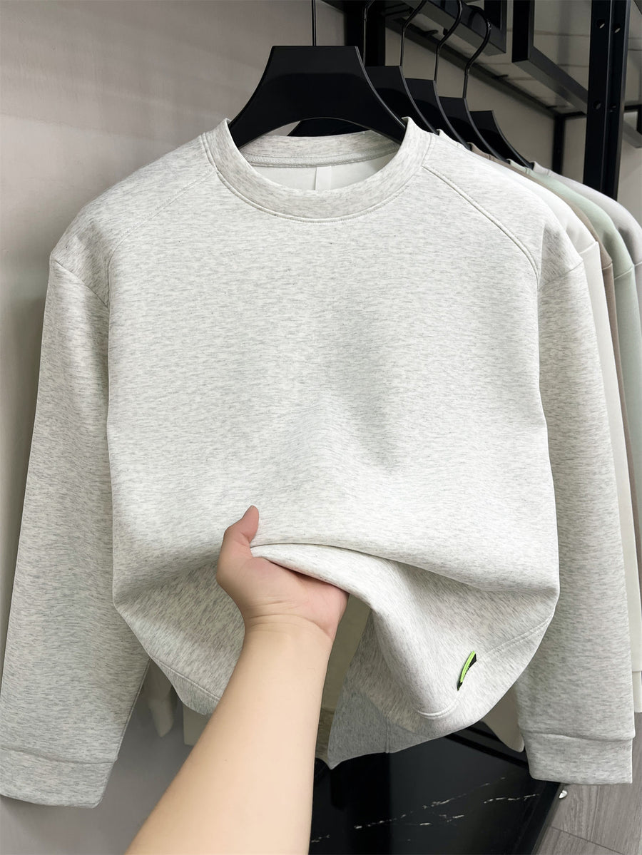 Men's Solid-colored Round-neck Sweatshirt - White Flower Gray
