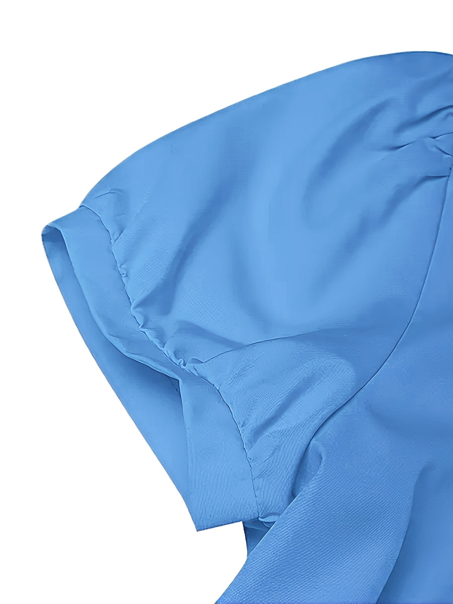 Elegant And Stylish Dress for Women with a Square Neckline, Drop Shoulder Sleeves, Solid Color, Featuring a Bow Design at The Waist, Easy to Wear And Remove, Machine Washable, Suitable for Outings And Dates, Perfect for Commuting Fashion - Vibrant Blue