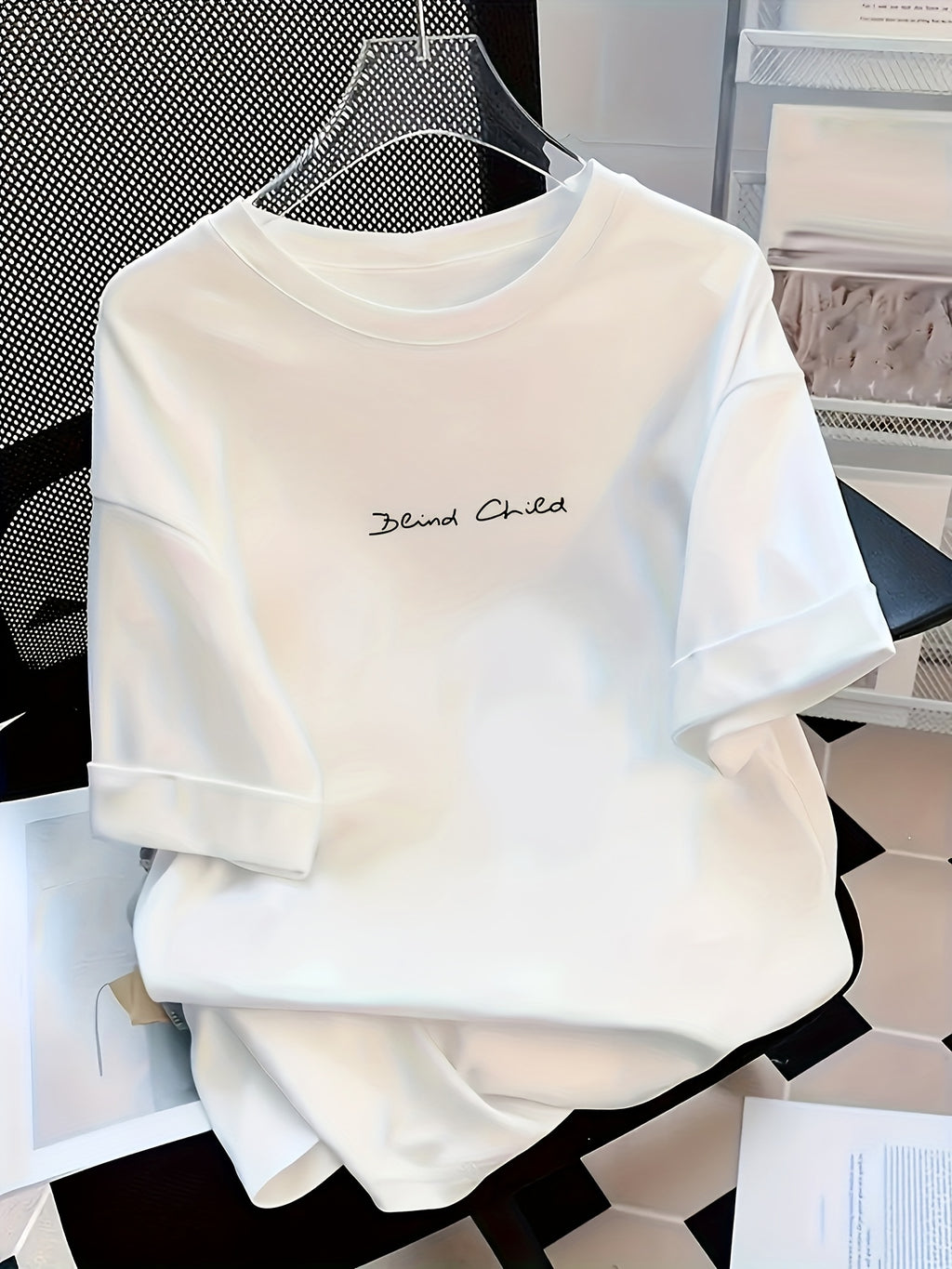 Niche Cute Letter Print Short Sleeve T-Shirt, Casual Short Sleeve - Fabric, Perfect Summer Choice Comfortable Women'S Fashion - Soft And Breathable, Daily Casual Wear - White