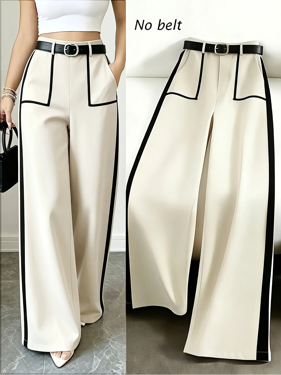 Grey Autumn and Winter Business Casual Wide Leg Straight Leg Pants, Stylish and Elegant Splicing Design, Loose Commuting Multi-purpose Pants, Suitable for Wearing in Spring and Autumn Seasons, Elastic Back Waist Casual Multifunctional Pants - Apricot