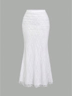 French-Style High-End Lace Mermaid Skirt for Women, Slim-Fit Commuter Daily Long Skirt - White