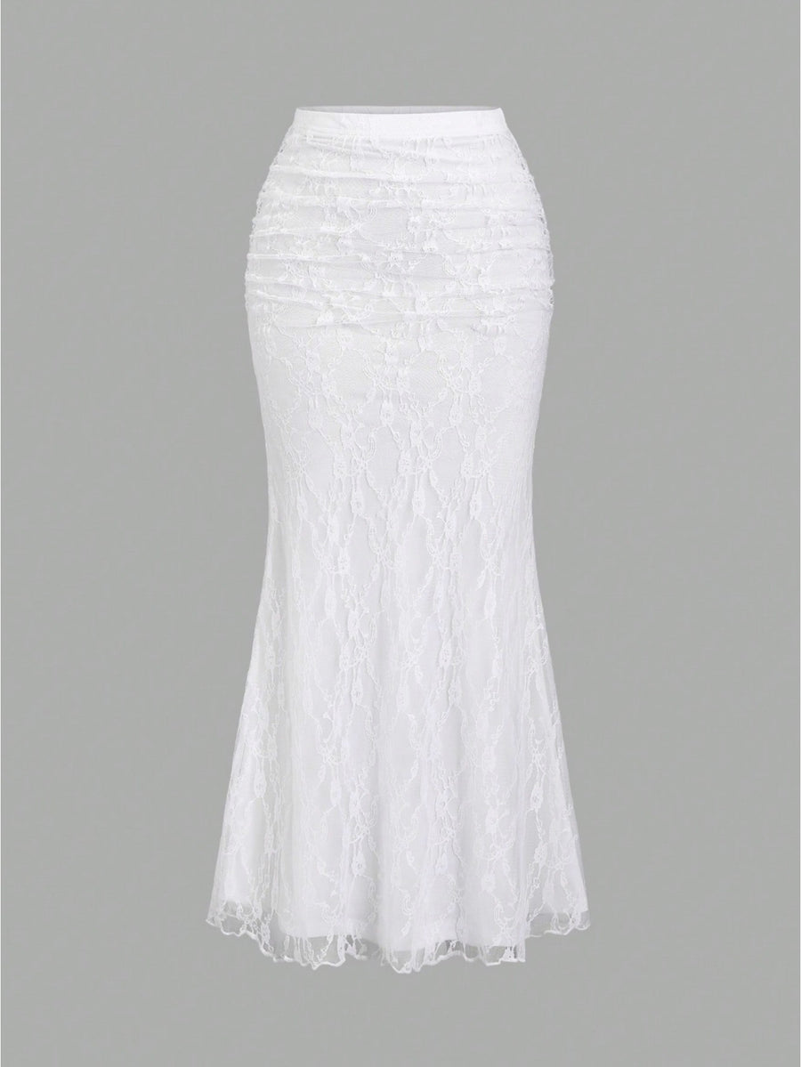 French-Style High-End Lace Mermaid Skirt for Women, Slim-Fit Commuter Daily Long Skirt - White