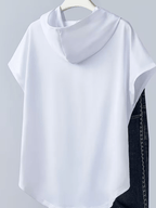 Letter Line Print Sports Casual Style Women'S Clothing Hooded Loose Design Soft And Comfortable Top Elegant Fashionable T-Shirt Hooded Short Sleeves Suitable for Spring, Summer, Autumn And Winter - White