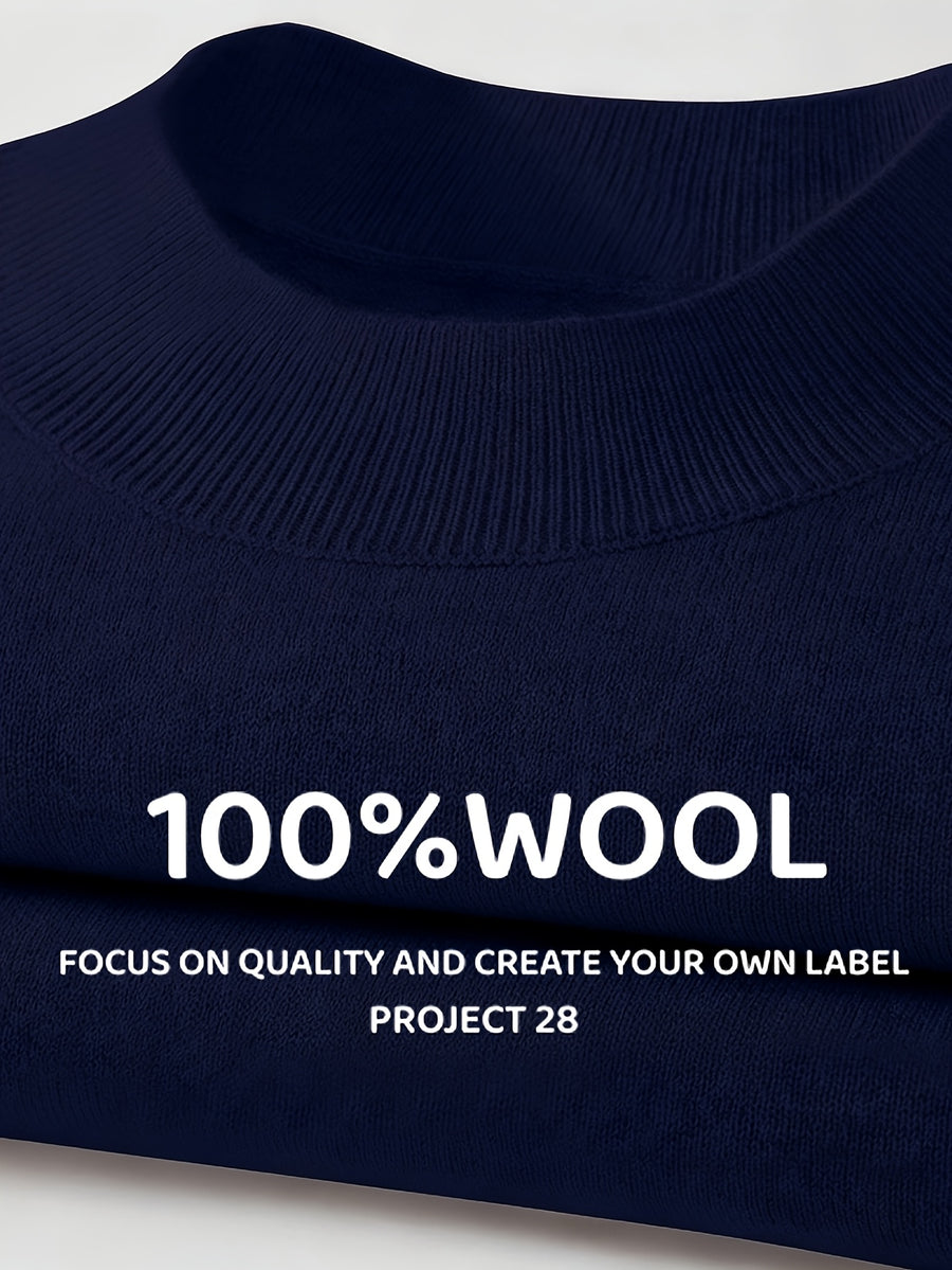 2026 New Men'S Thick High-End Semi High Neck Knitted Sweater Light Luxury Solid Color Warm Sweater Base Sweater - Navy Color