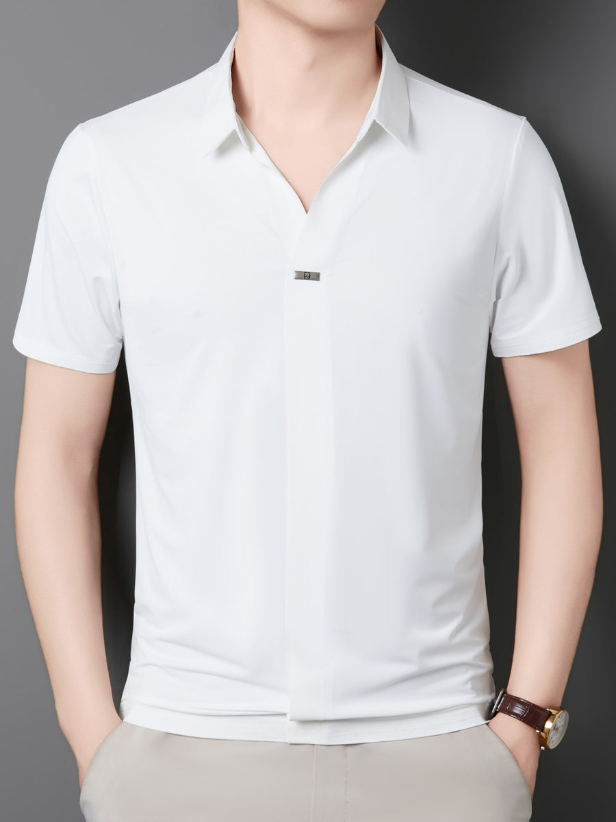 New Men's Seamless Short-Sleeve Shirt, Suitable for Business Casual Wear, Ideal for Both Work and Formal Occasions, Casual and Comfortable Style - White