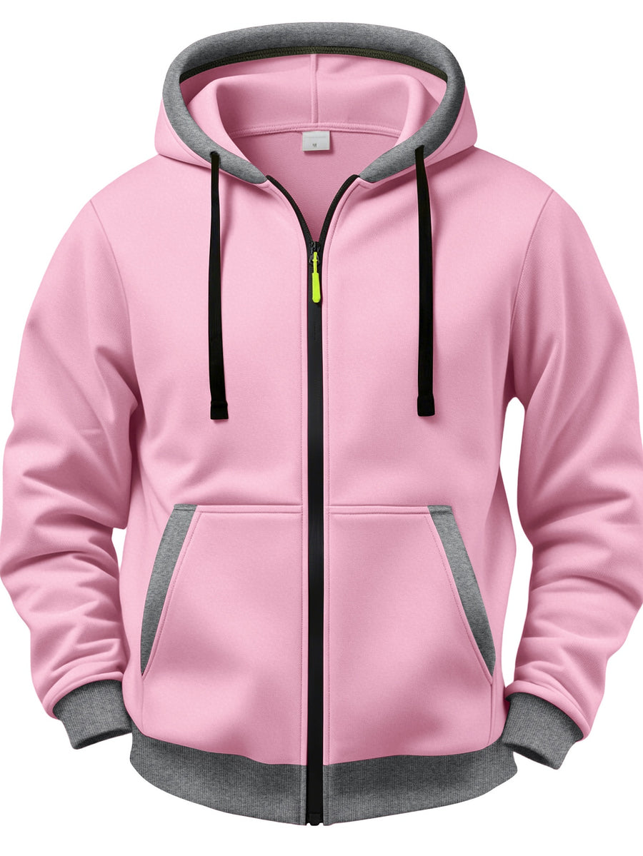 3pcs Set Vintage Sunset Mountain Peak Letter Small Print Zip-Up Hooded Sweatshirt for Men and Women, Spring/Autumn Contrast Trim Full-Zip Cardigan Jacket, Outdoor Mountain Style Loose Fit Casual 3pcs Versatile Zip-Up Hoodie Set - Yellow + Sky Blue + Pink