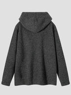 Hooded Knit Cardigan Men'S Autumn Winter Loose Casual Drawstring with Hat Sweater Jacket All-Match Single Button Top - Black