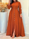 Solid Color Shirt Dress Adorned with Golden Buttons, Suitable for Both Work And Casual Wear - Orange