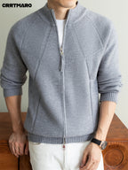 Men's Heavyweight Thick Zip Neck Stand Collar Knit Cardigan, Warm Casual Layering Top for Fall and Winter - Medium Gray