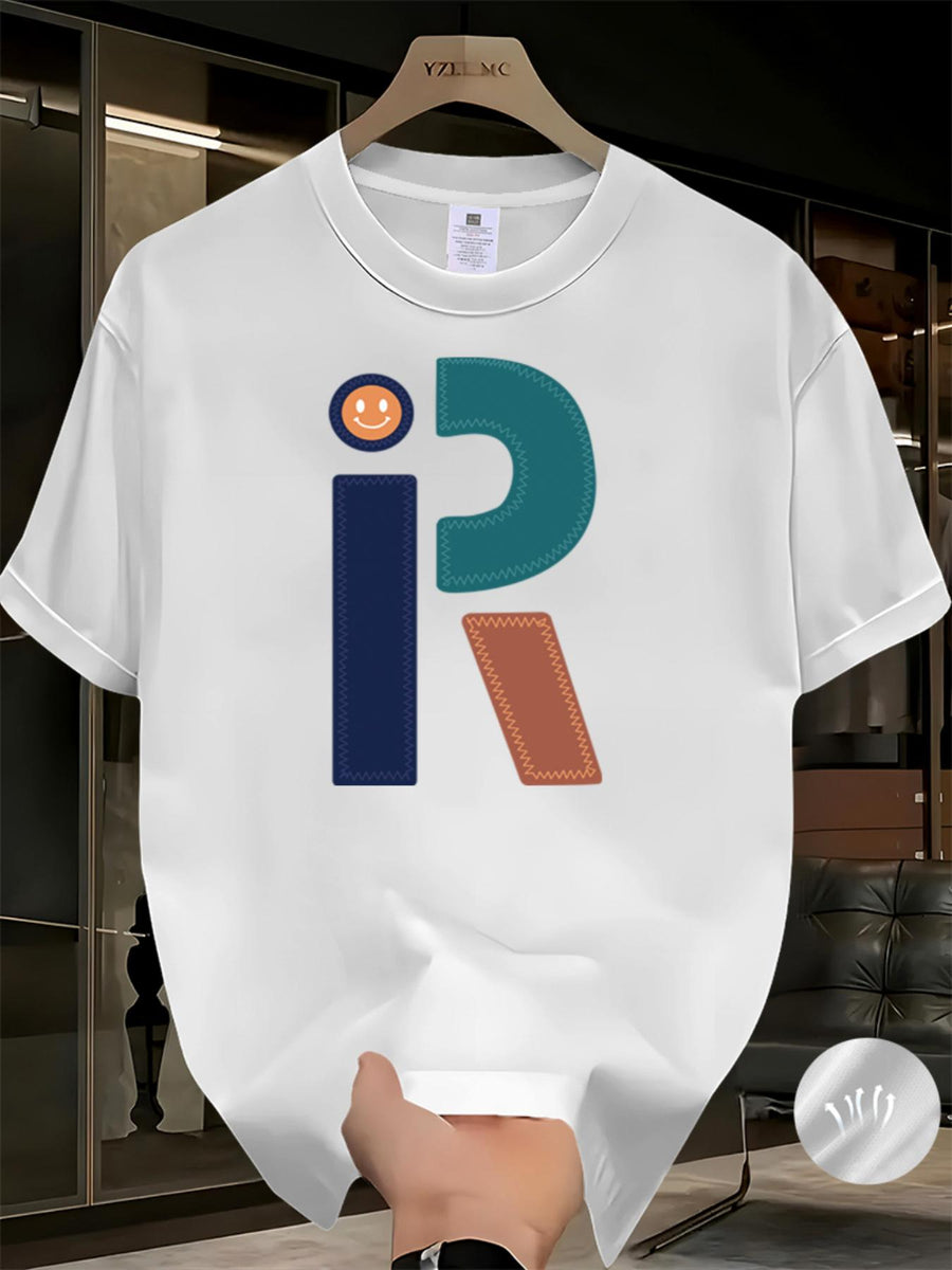 Men'S Summer Trendy Casual T-Shirt, Featuring Creative Print Designs, Easy And Comfortable, Solid Color Short-Sleeve T-Shirt, Perfect for a Cool And Comfortable Summer, Made from Breathable Fabric - White