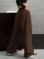 Autumn And Winter Fashion Casual Women'S Fleece Trousers, Monochrome Tunic Trousers, Casual Loose Sweatpants, Women'S Fashion - Coffee Color