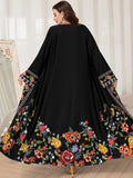 Dubai Muslim Abaya Robe for Women, Fashion Floral Print Loose Long Cardigan, Elegant Outerwear Dress - Multicolor