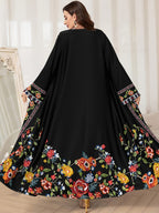 Dubai Muslim Abaya Robe for Women, Fashion Floral Print Loose Long Cardigan, Elegant Outerwear Dress - Multicolor