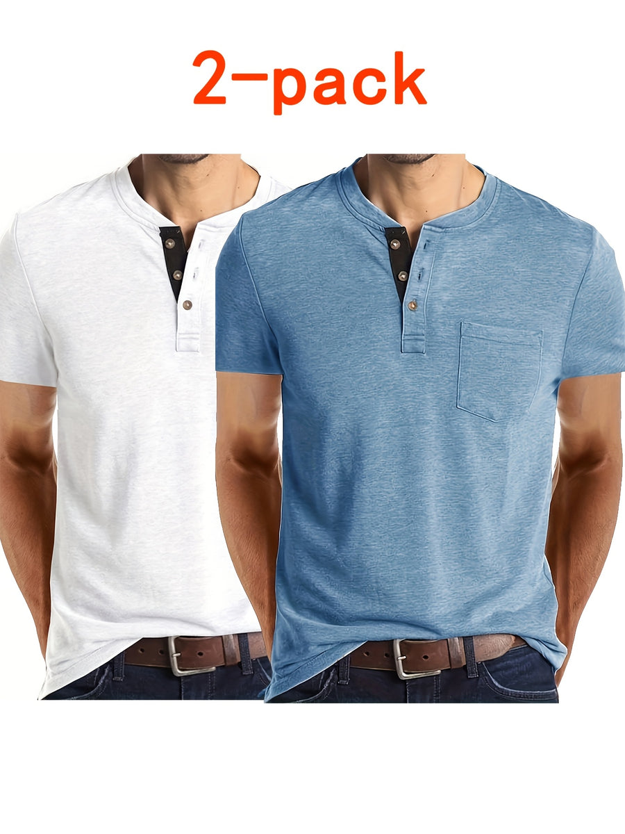 Summer Henry Short Sleeve Two-Piece Set - Sky Blue And White