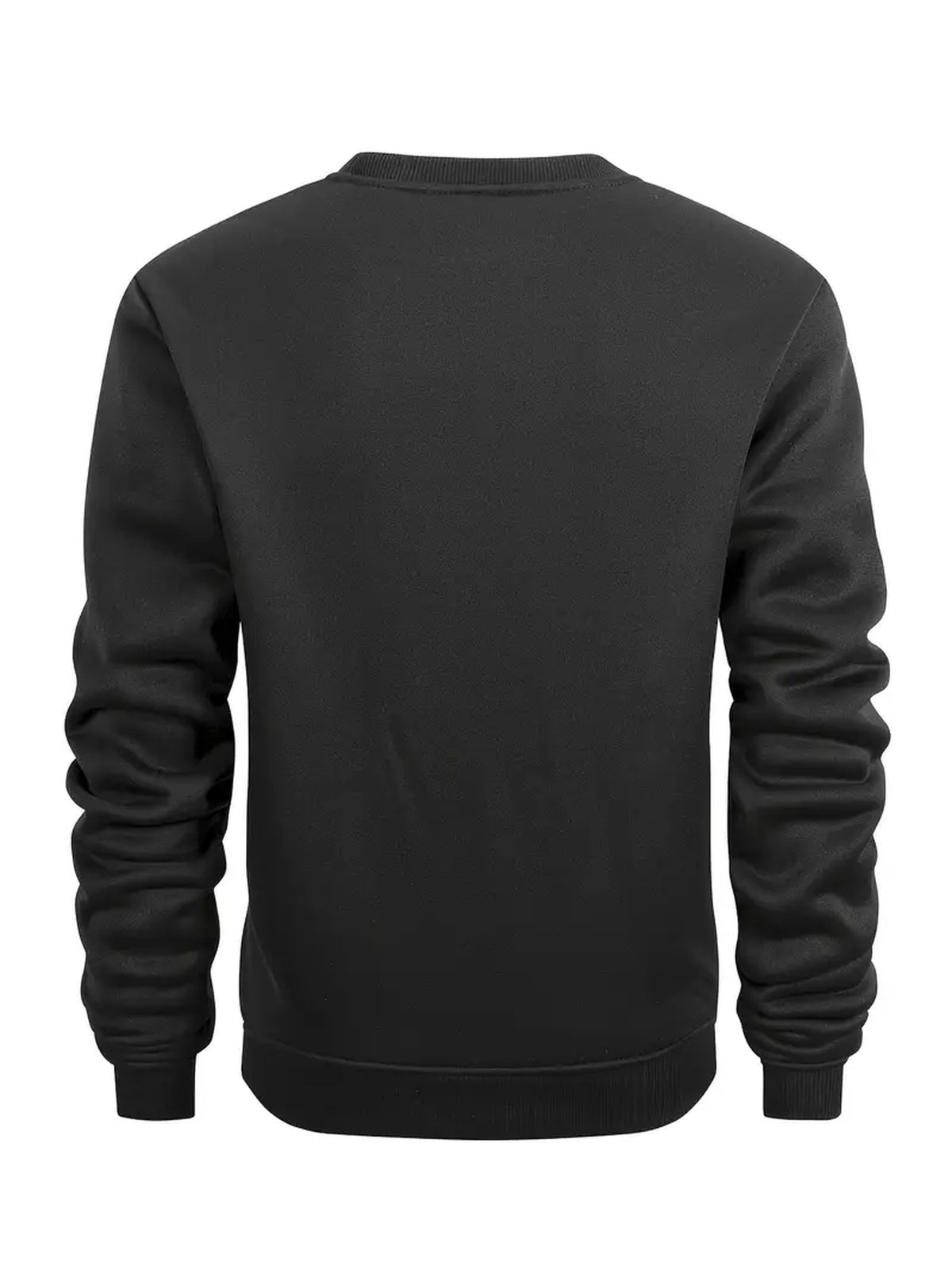 Autumn Winter Men'S Thickened Fleece Round Neck Sweatshirt JEEP Letter Print Loose Long Sleeve Pullover 4 Colors Available Soft Skin-Friendly Daily Commute Inner Outerwear All-Match Warm Casual Base Layer Top - Black A