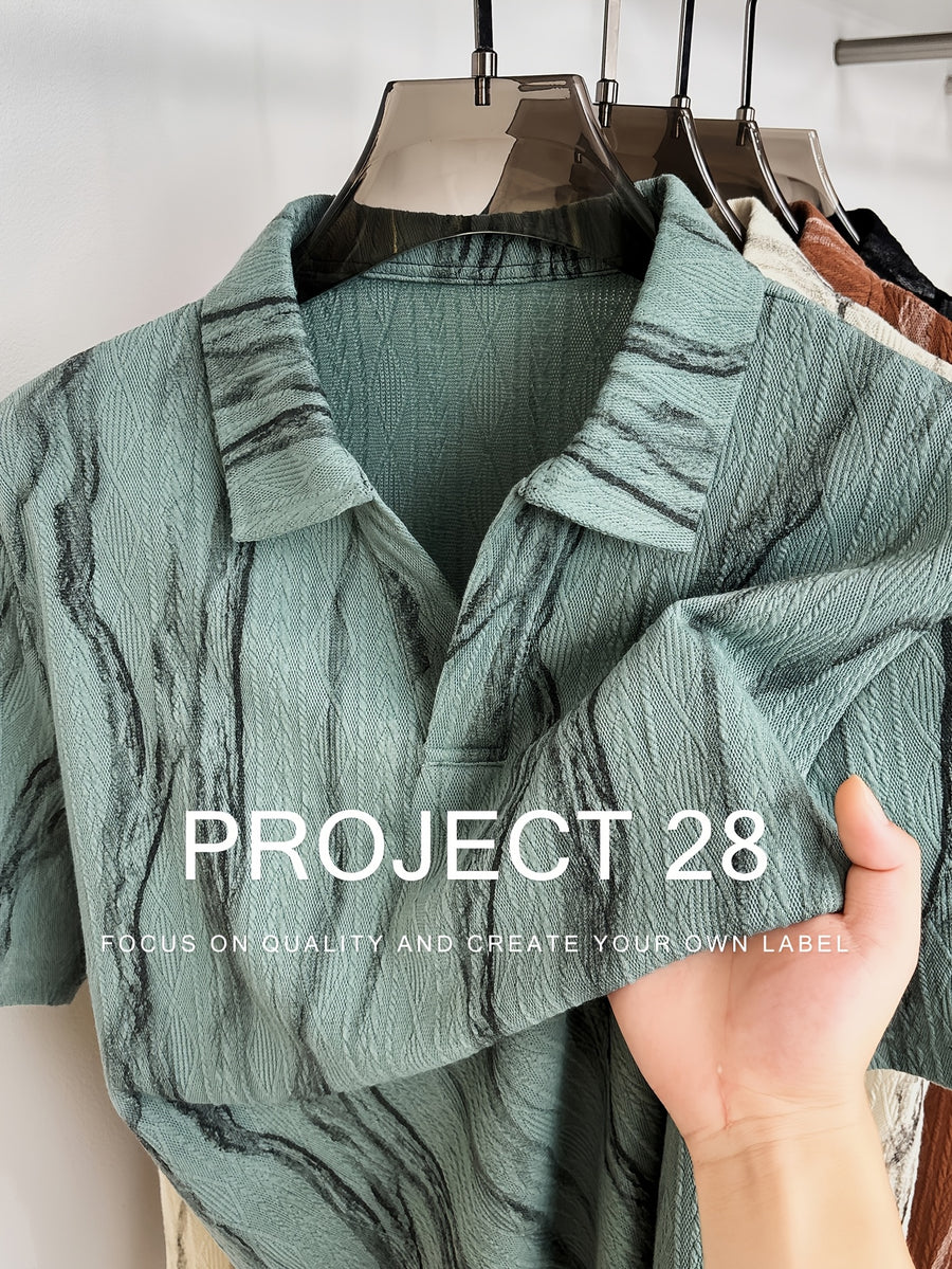 High-Quality Light Luxury Style Lazy Old Money Style Men'S Short Sleeve Seagull Collar Pullover Knit POLO Shirt Fashion Casual Suitable for Outdoor Sports Golf Base Layer Top Diamond Jacquard Textured Fabric Ink Wash Striped Craft Easy Commuter Ligh - Green