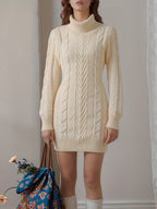 New Autumn/Winter Fashionable Sexy High-Neck Ribbed Dress - Apricot