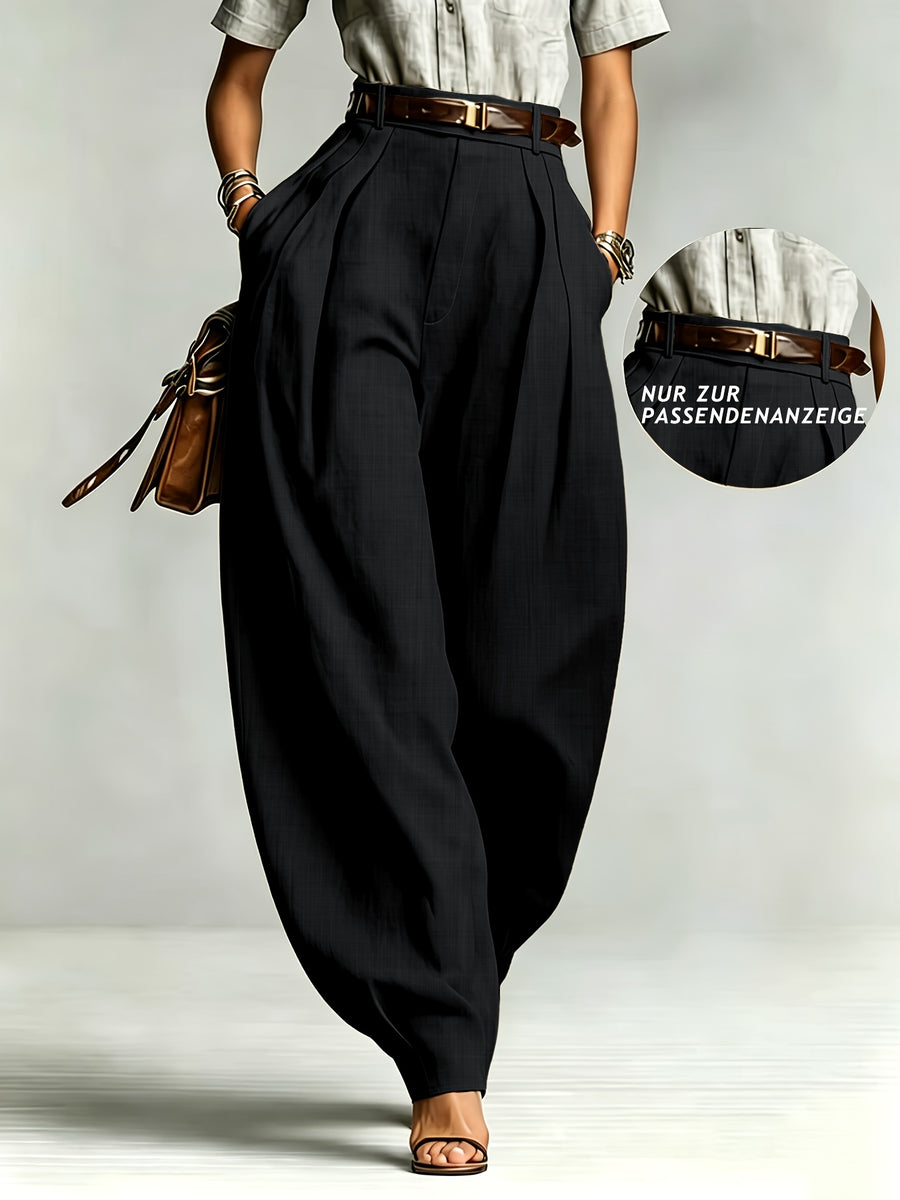 Commuter Fashion Solid Color Pocket Loose Women'S High-Waist Slim Trousers - Black