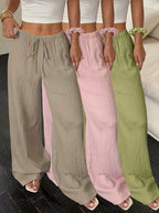 Elegant Women's Casual Versatile Solid Color Wide-Leg Pants - Khaki Pink Matcha Green