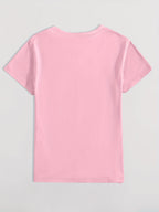 Letter Print T-shirt, Short Sleeve Crew Neck Casual Top for Summer & Spring, Women's Clothing - Pink