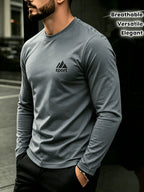 Men'S Spring And Autumn Thin Knitted Classic Solid Color Long-Sleeve T-Shirt 1pc, Casual Sports All-Match Inner Wear Men'S Long-Sleeve Tops - Dark Gray
