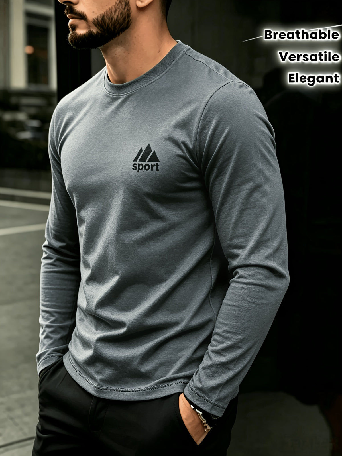 Men'S Spring And Autumn Thin Knitted Classic Solid Color Long-Sleeve T-Shirt 1pc, Casual Sports All-Match Inner Wear Men'S Long-Sleeve Tops - Dark Gray