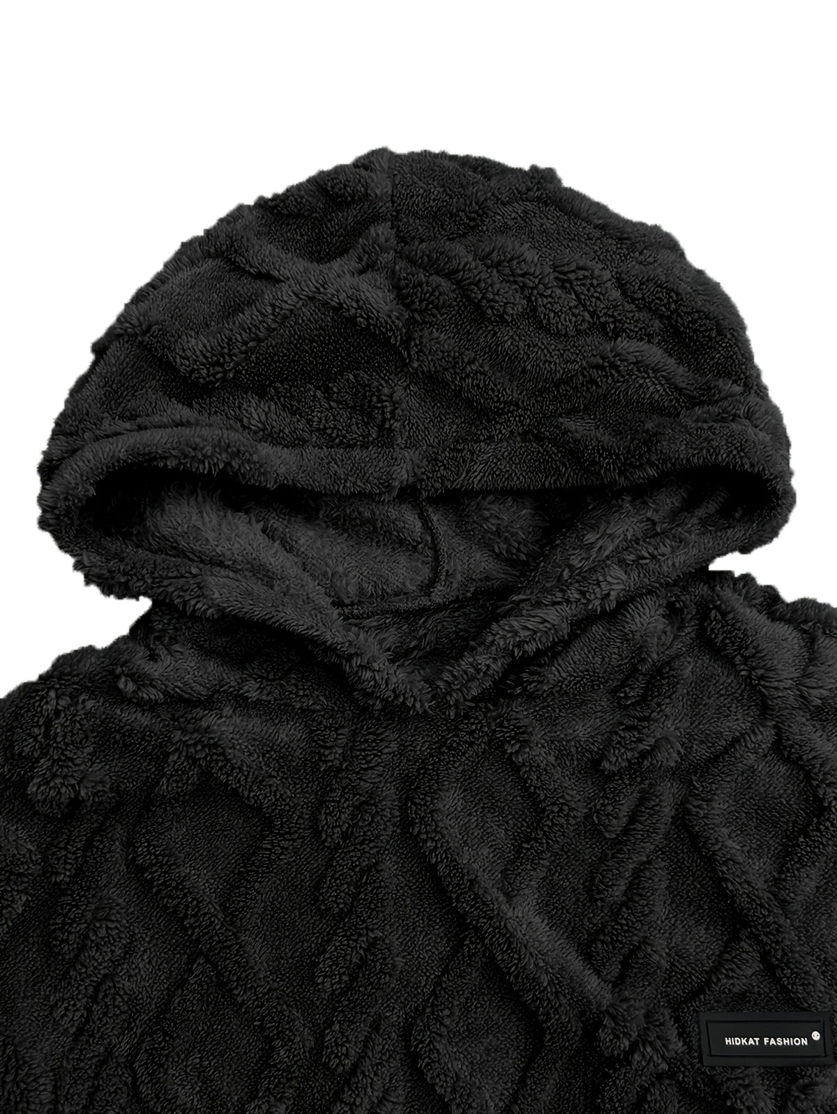 Men's Winter Casual -Lined Warm Hooded Sweatshirt, Soft Pullover with Large Pocket, Cable Knit Texture, Loose Fit, Suitable for Travel, Vacation, Outdoor, Streetwear, Daily Commuting, and as a Gift Option - Black