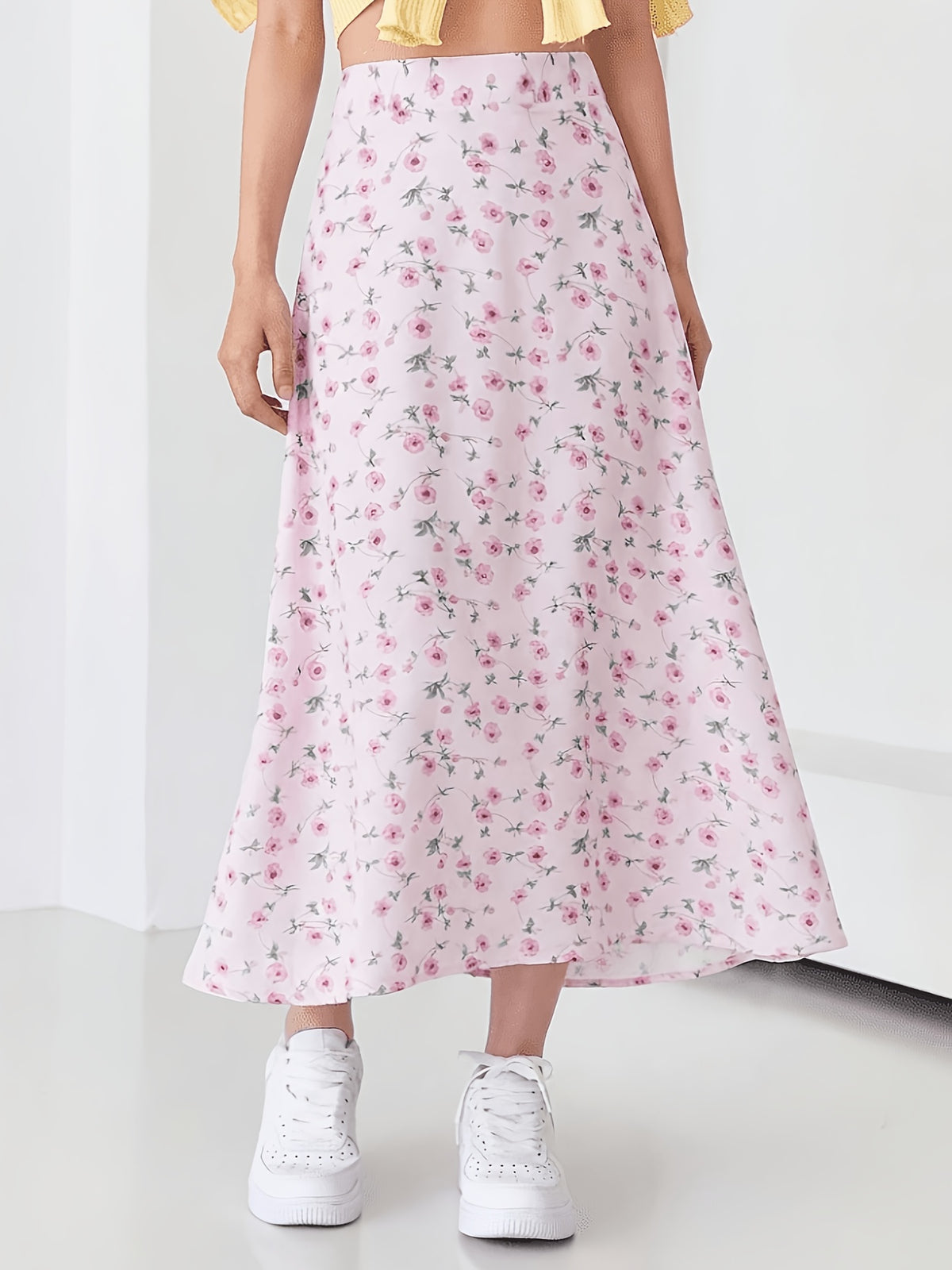 1pc Cute Fashion Casual Floral Printed Short Skirt, Suitable for Vacation Outings And Dates - Pale Pinkish Gray