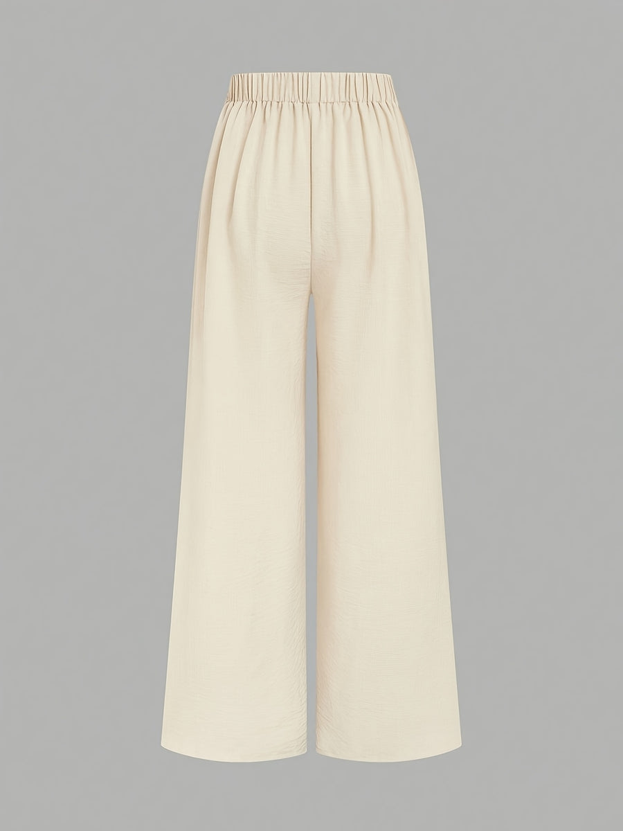 High-Waist Wide-Leg Pants, Women'S Summer Flared Skirt Design, Slim Elegant Commute Casual Trousers - Khaki