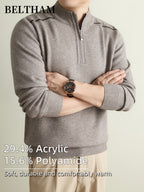 Autumn Winter Men'S Long Sleeve Pullover Knit Sweater, Ideal Gift for Father And Husband, Mock Neck Zipper Design, Warm Soft Comfortable Knitted Jumper, Elegant Fashion Top for Daily Casual Sports Fishing Camping Outdoor Wear - Camel