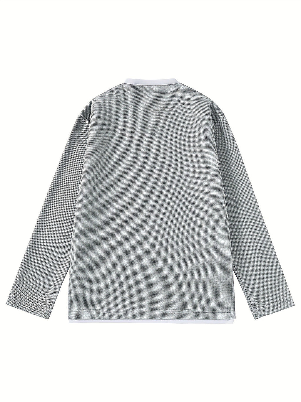 2026 Fashion Brand Print Creative Letter Pattern Mother's Day Waffle 2-in-1 Look Long Sleeve T-Shirt Men's New Casual Loose Outdoor Sports Breathable Oversize Top - Grey